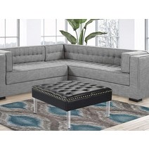 아이코닉 홈 피에르 스퀘어 오토만 센터 테이블 버튼 터프트 PU 가죽 덮개 아크릴 다리 모던 과도기 353837, Black