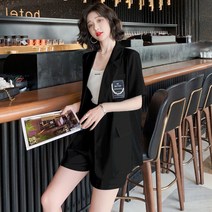 위위브렌 여성 캐주얼 정장 반팔 자켓 반바지 투피스 세트