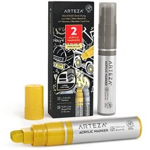 ARTEZA 메탈릭 아크릴 페인트 펜 2개 세트 실버 & 골드 3-in-1 멀티 라인 펜촉 5~15mm 라인 바위 유리 금속 및 목재용 자외선 차단 페인트 마커 사무, 1 Count (Pack of 2), Silver Gold