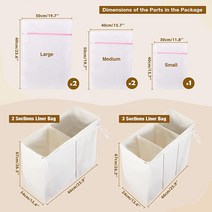 Greenstell 뚜껑이 있는 세탁 바구니 125L 대형 3섹션 의류 바구.. 정품보장, White