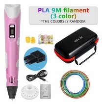 3d 프린터 펜 인쇄 펜 diy 그리기 펜 pla 필라멘트 생일 크리스마스 선물 어린이 전원 어댑터 여행 케이스, 핑크-9m, 유럽 ​​연합