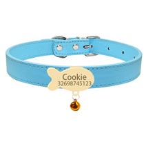 Custom Nameplate Cat Collar Bell Necklace Belt Personalized ID Name Tag Cat Collar Soft Safety PU Le, S(26cm-32cm), 실버 스카이 블루