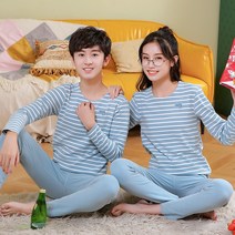 핫팩 청소년 노라인 내복세트 스스로발열 가을옷 가을바지 남아 중학생 여성겨울, C01-블루 스트라이프