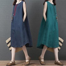 tagi 여름 린넨 여성 민소매 원피스 루즈핏 면마 스커트 빅사이즈