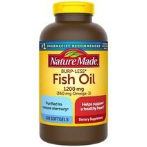 네이처메이드 피쉬 오일 1200mg 소프트젤 보충제 지원을 위한 오메가 3 100개가 포함된 50일 분량, 300개(1팩)