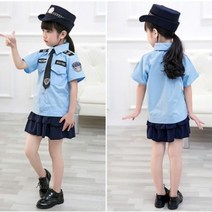 공연복 육일 petty traffic police officer 유니폼 퍼포먼스 남여아동 소경찰 무대 4880218551, 100, 여성 :반팔 _미니 스커트 _넥타이