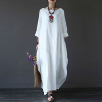 FANSYLI 여성 린넨원피스 루즈핏 셔츠 롱 원피스 A라인 긴팔 원피스 W3F0405