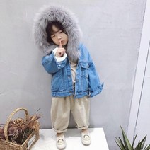 모자왕털 후드형 데님 데일리 청자켓 aa708442 여자아이아우터 간절기