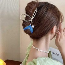 집게핀 금속 블루 고래 골드 꼬리 꼬임 진주 포인트 헤어