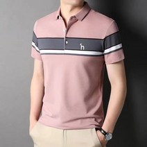 Haz 남성 고급 비즈니스 캐주얼 스트라이프 면 반팔 티셔츠 남성 상의