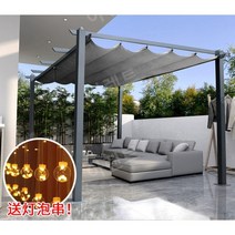 원두막 짓기 바베큐장 파고라 흡연장 오두막 비가림막, 회색 프레임 회색 타포린이 있는  3 X4M