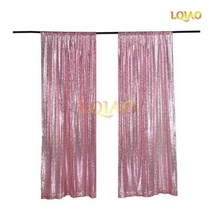 2 패널 피트 x 8 실버 쉬머 스팽글 패브릭 사진 부스 배경 커튼 웨딩 파티 장식, 2pc 2x8ft-60x245cm, Pink Gold
