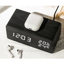LED 무선충전 온습도 탁상시계 우드 블랙 플라JSFIBL06, 상세페이지 참조