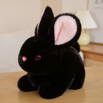 토끼 인형 시뮬레이션 푹신한 토끼 플러시 장난감 실물 같은 인형 부드러운 박제 동물 베개 생일 선물, 04 black_01 15cm