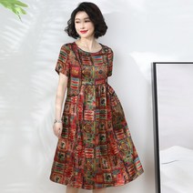 하프기장원피스 중년 엄마 여름옷 반팔원피스 고귀한 40대 미드 노년 여성 무릎 길이 4800879038