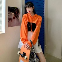 크롭 후리스 후드 여성 봄 솔리드 심플 색 모자 자르기 패션 유럽 스타일 스트리트 전체