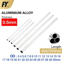 FUYI 알루미늄 파이프 0.5mm 두께 3-30mm OD 스트레이트 300mm 500mm 긴 원형 6063 합금 튜브, [28] OD 30 x ID 29mm, [01] 300mm, 1개