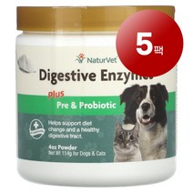 리암마켓 NaturVet 네이처벳 강아지 고양이용 면역 장 소화 건강 관리 효소 플러스 프리 & 프로바이오틱 114g 1팩, 5팩