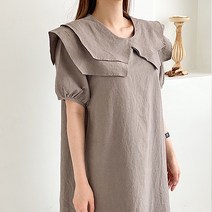 더블 빅카라 여성 빅사이즈 러블리 반팔 린넨원피스