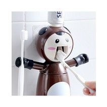 [바보사랑]귀염뽀짝 자동 치약짜개 및 칫솔걸이 양치컵 세트, 블랙