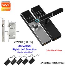 Diosso 생체 인식 전자 도어락 디지털 블랙 스마트 잠금 Tuya 앱 원격 잠금 해제 키리스 잠금 지문 도어락 RH05, 28.6085 - BLACK