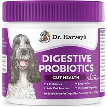 강아지영양제 Dr. Harvey의 반려견을 위한 소화 프로바이오틱 소프트 츄 장 건강 및 지원을 7가지 프로바이오틱스 땅콩 버터 맛90츄