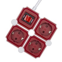 테트리스 고용량 디자인 절전 멀티탭 3구 화이트 + 레드, 1.5m, 1개