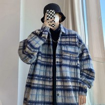 제로스샵 / 헤어사 레이블 체크 모직자켓 남녀공용