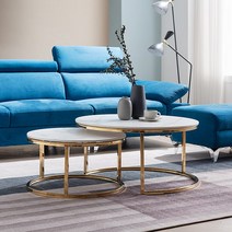 [삼익가구]퓨벤 마블 세라믹 골드 원형 티테이블 세트(1+1), 화이트