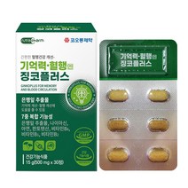 고함량 징코 플러스 기억력 혈행 도움 약1개월 뇌 두뇌 영양제 에좋은 은행잎추출물 다리 메디 혈액순환 빌로바 부모님 수험생 감퇴 식약청 식약처 청소 여성 남성 도레미잡화점알약케이스, 30정_1박스_1개월분+도레미잡화점 사은품
