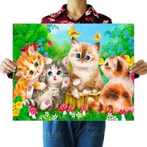 파센 DIY 보석 십자수 캔버스형 50 x 40 cm, 1세트, KK-037 귀여운 고양이 가족입니다