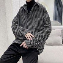 면 논아이론 민트색 스트라이프 Y 남자 난방 셔츠 린넨 파란색 여성 삼색 오버핏 빅사이즈 남성