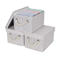 StorageWorks Storage Bins DVD Storage Box with Lid and Cotton Rope Handles Foldable Storage Basket, 1