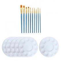 GHSHOP 10x 아티스트 수채화 오일 아크릴 페인트 브러쉬 세트 나일론 헤어 w/믹싱 팔레트, 16.9-19cm, 블루 화이트, 플라스틱