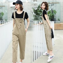 Crzen 데님 멜빵바지 여자 슬림 9부 멜빵바지 세트 23N402