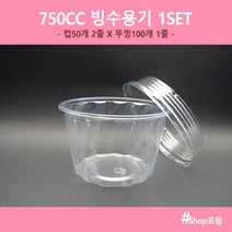 샾포장 750CC 빙수용기 (100개세트) 투명 과일 빙수 포장, 1set