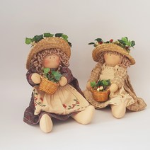 인조이박스 빈티지 밀짚모자 컨츄리인형 봉제인형, 베이지