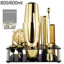 블랙/골드/로즈 골드 보스턴 칵테일 셰이커 세트 3-12 Pcs 바 도구 세련된 스탠드 조리법과 마티니 바텐더, 03 G 800 600ml Rack