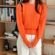 디오트 캐슈리 컬러 라운드넥 골지 긴팔 니트