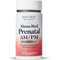 Best Nest Wellness Mama Bird AM/PM 산전 비타민 메틸엽산엽산 콜린 함유 메틸화된 천연 유기농 허브 혼합물 하루 2회 60Ct
