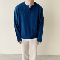남자 오버핏 반오픈 단추 헨리넥 무지 긴팔 니트 6color
