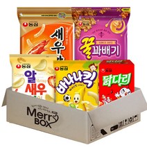 [메리박스] 농심 스낵세트 5종 새우깡대용량+꿀꽈배기대용량+알새우칩+바나나킥+닭다리후라이드, 1세트