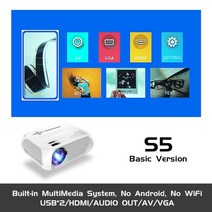 휴대용 빔프로젝터 캠핑용 극장 홈시어터 실제 tv s5 led 프로젝터 풀 hd 1080p 4500 루멘 usb hdmi 호환 시네마 proyector 비머 선물, 기본 버전, 오 플러그