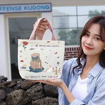 캔버스 가방 여자 2022 핸드백 학생 직장인 도시락 가방 캐주얼 백합 핸드백 한 벌 대리 발송, 공주와 고양이