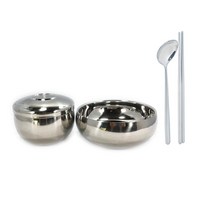 이중 입식기세트 스텐공기대접세트 이중보온식기 스텐레스주발합뱅이 스텐합식기 유광밥그릇국그릇, 1세트