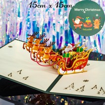 메리 크리스마스 카드 3D 팝업 트리 장식 겨울 선물 레이저 컷 새해 산타 인사말, 27 Xmas deer cart