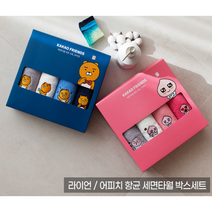 홈앤키즈 카카오프렌즈 향균 세면타올 4매 답례품 선물용 수건 세트 집들이선물 (라이언 어피치), 어피치(흰색제외 랜덤발송)