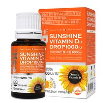 선라이트 캐나다산 비타민D3 드롭 1000IU 1방울 500회분량 오렌지향 대용량 임산부비타민D 임신중비타민D 유아비타민D 영아비타민D 성장기어린이비타민D 노인비타민D 갱년기비타민D 칼슘 인 흡수 뼈형성 골다공증 햇빛 비타민D캡슐 비타민D알약, 500회분, 15ml, 1병
