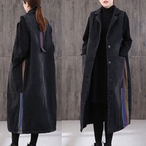 Tagi.빅사이즈 여성 봄가을 데님 베스트 롱코트 청조끼