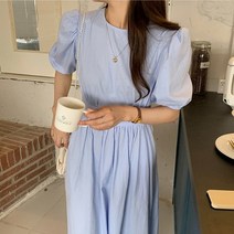 바보사랑 겟잇미 라운드넥 핀턱 밴딩 소매퍼프 원피스 .겟잇미